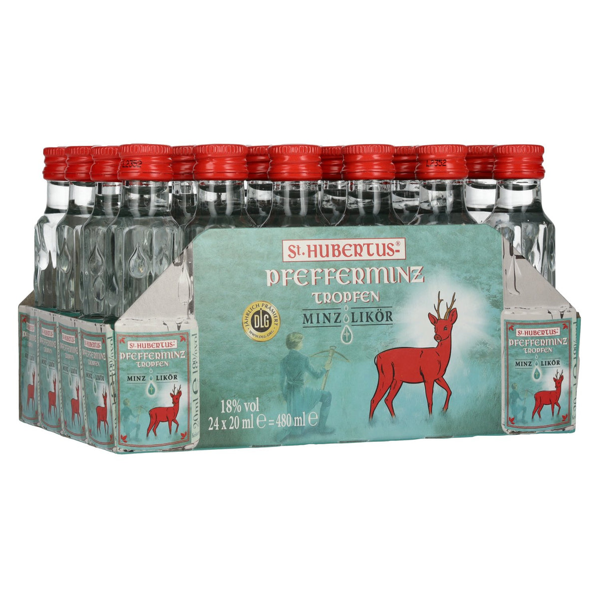 St. Hubertus PFEFFERMINZ Tropfen Minz-Likör 18% Vol. 24x0,02l