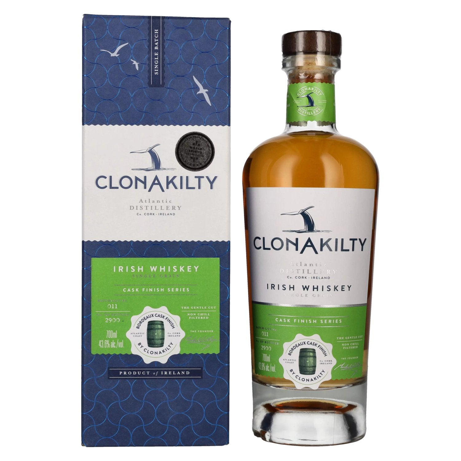 Clonakilty Single Grain Irish Whiskey Bordeaux Cask CASK FINISH SERIES 43.6% Vol. 0.7L in Gift Box