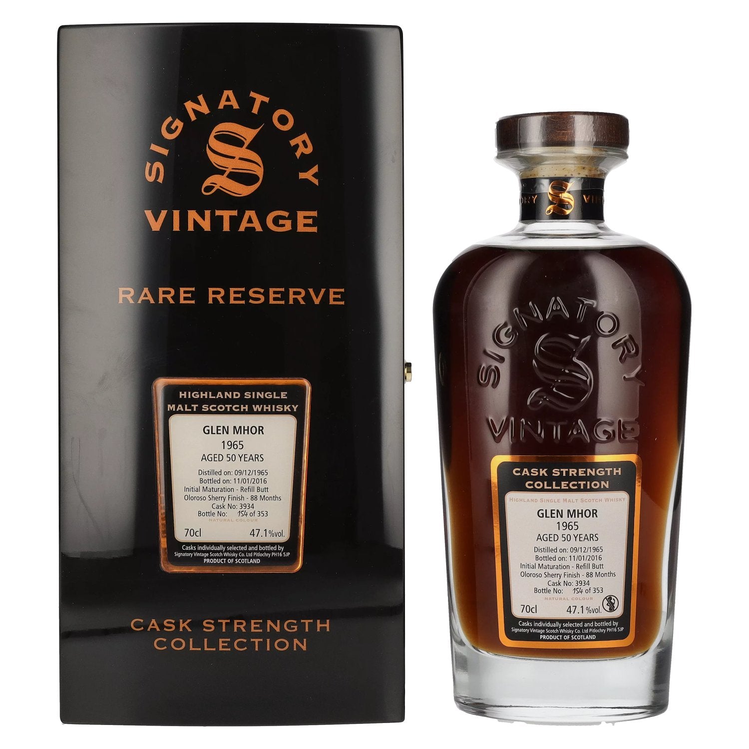 Signatory Vintage Glen Mhor RARE RESERVE 50 Years Old Cask Strength 1965 47.1% Vol. 0.7l in Wooden Box