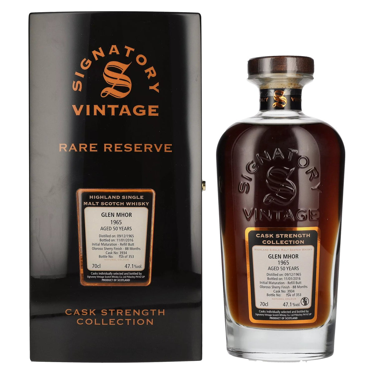 Signatory Vintage Glen Mhor RARE RESERVE 50 Years Old Cask Strength 1965 47.1% Vol. 0.7l in Wooden Box