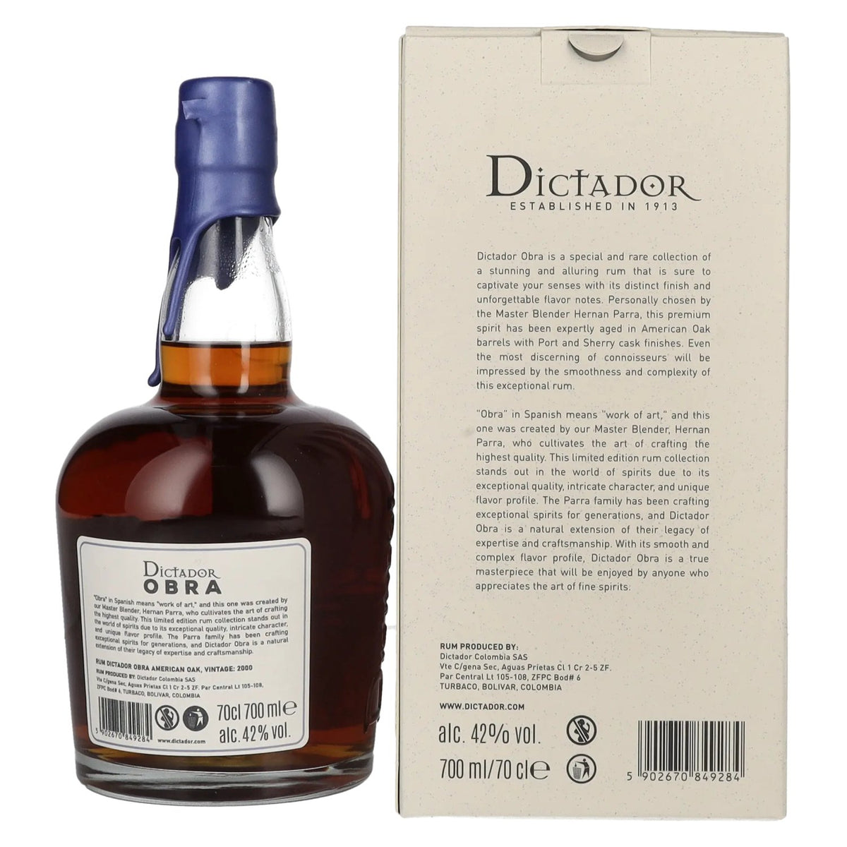 Dictador OBRA VINTAGE 23 Years Old AMERICAN OAK CASK Rum 2000 42% Vol. 0,7l in Geschenkbox