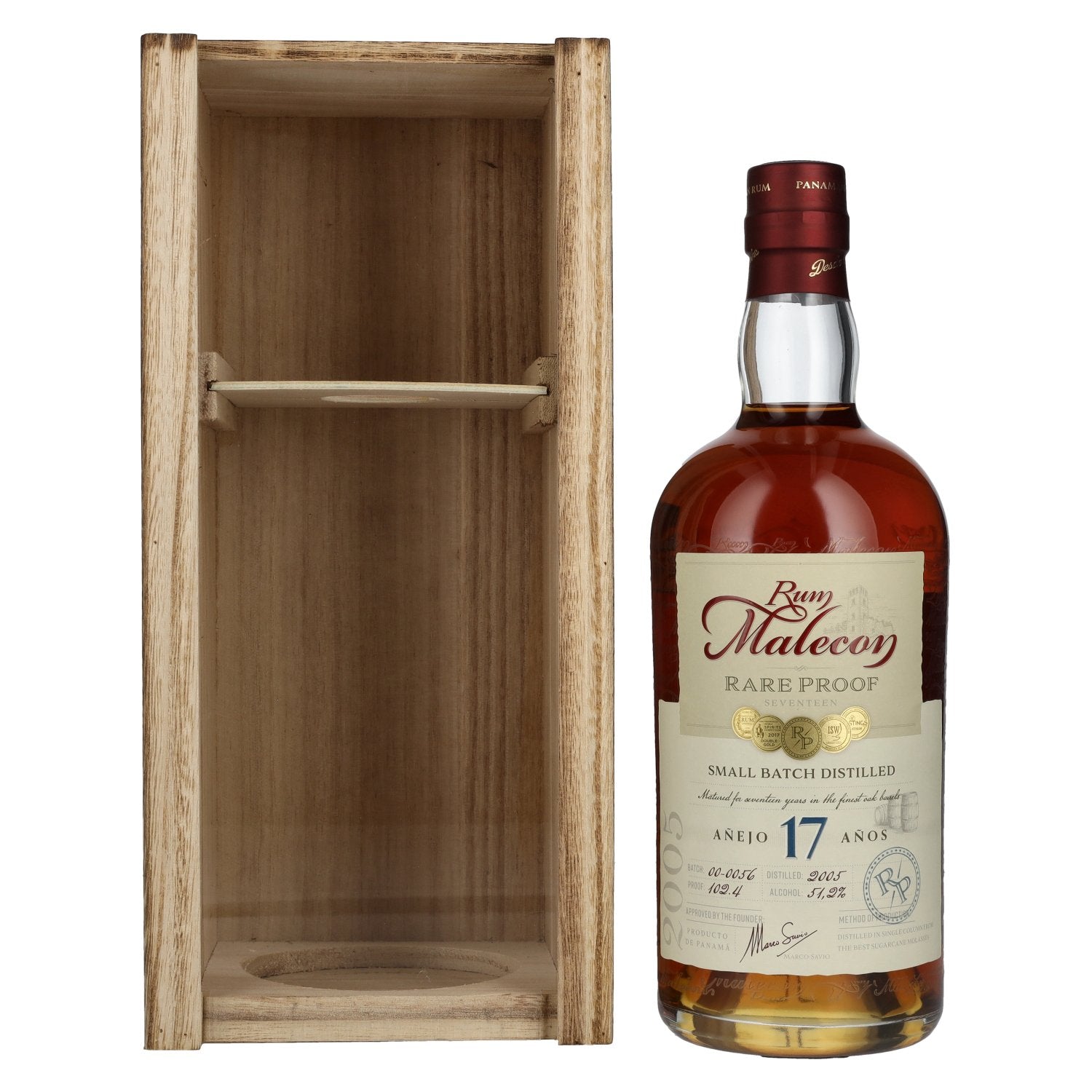 Rum Malecon Añejo 17 Years RARE PROOF 2005 51.2% Vol. 0.7l in wooden box