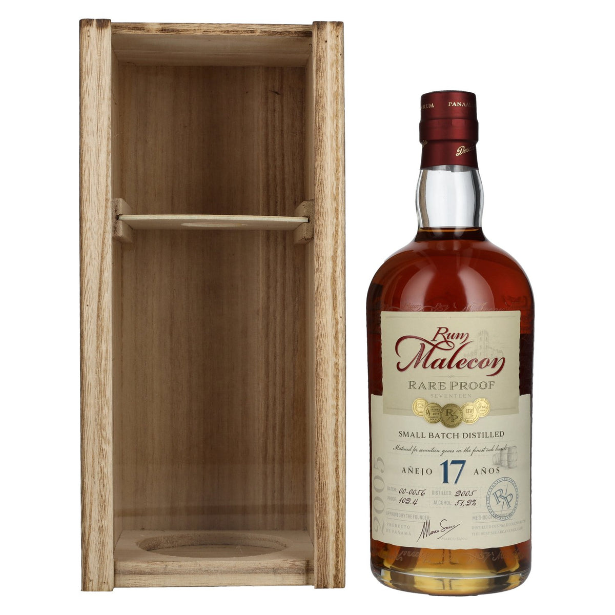 Rum Malecon Añejo 17 Years RARE PROOF 2005 51.2% Vol. 0.7l in wooden box