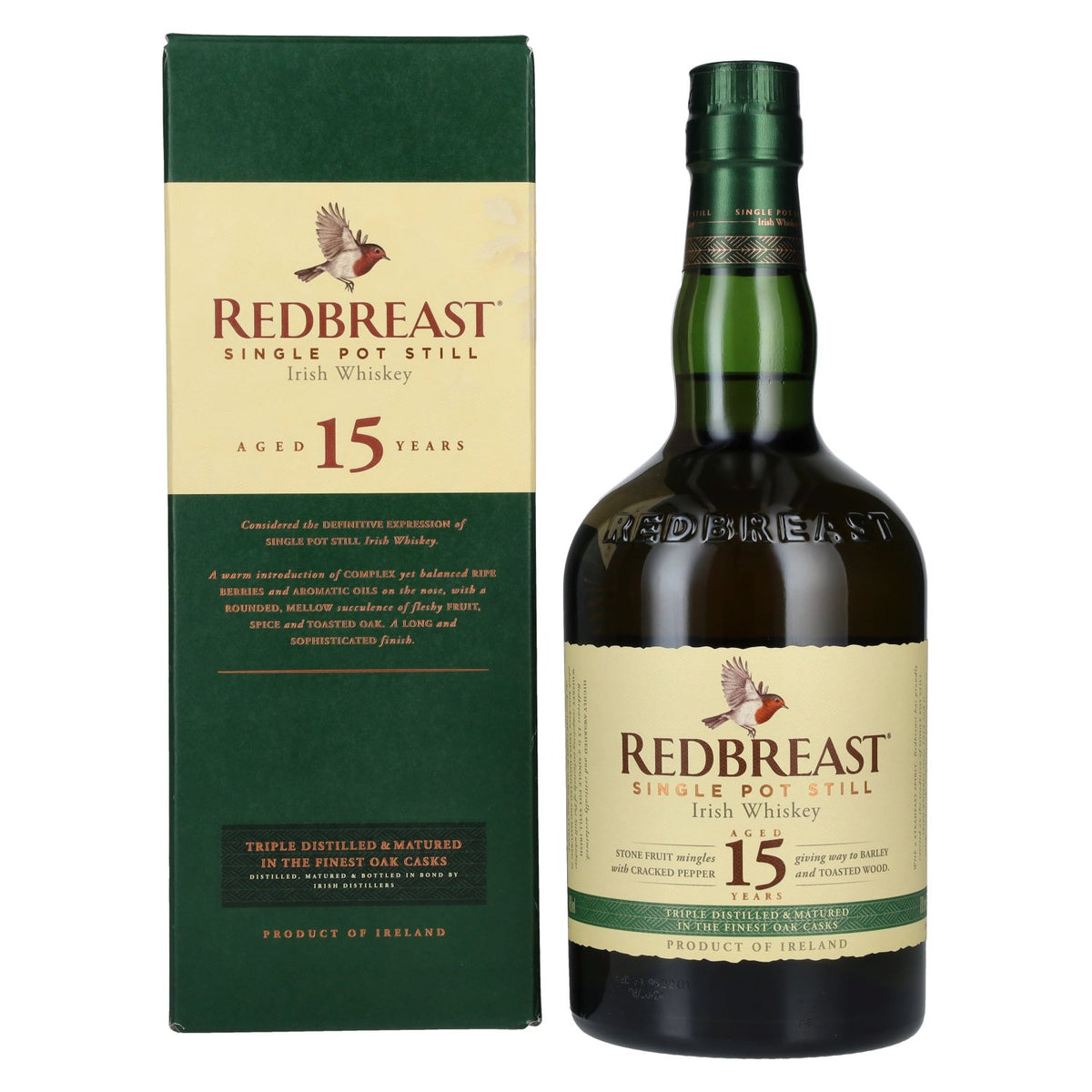 Redbreast 15 Years Old Single Pot Still Irish Whiskey 46% Vol. 0,7l in Geschenkbox