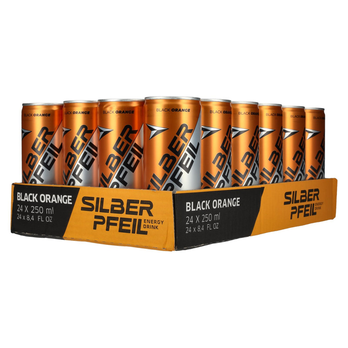 SILBERPFEIL Energy Drink BLACK ORANGE 24 x 0.25 l tins (deposit)