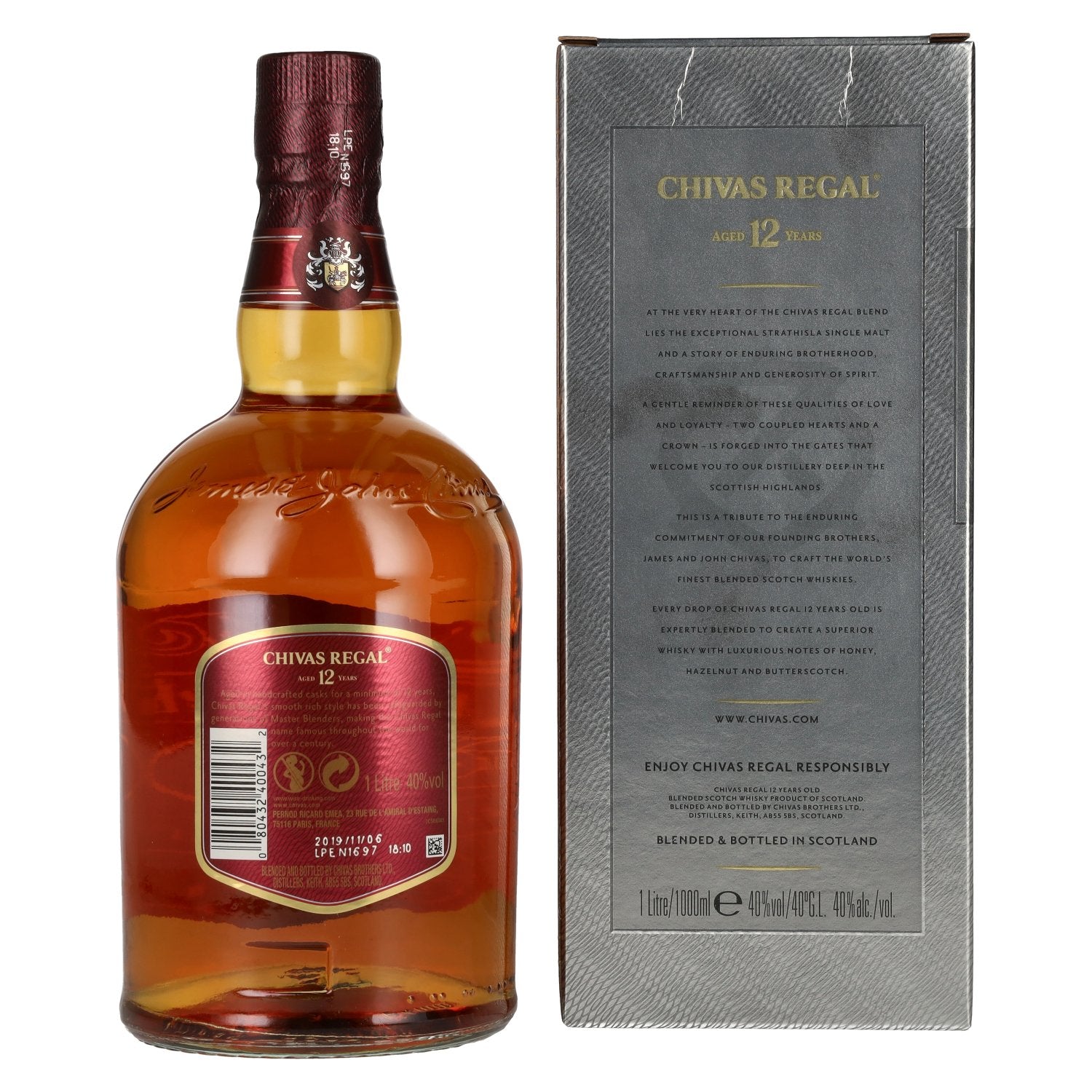 Chivas Regal 12 Year Old Blended Scotch Whisky 40% ABV 1l in a gift box