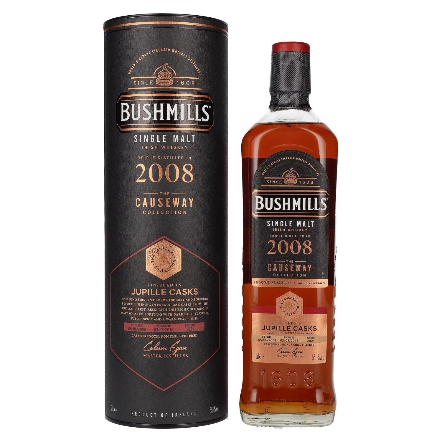 Bushmills THE CAUSEWAY COLLECTION Single Malt Irish Whiskey Jupille Casks 2008 55.1% Vol. 0.7l in gift box