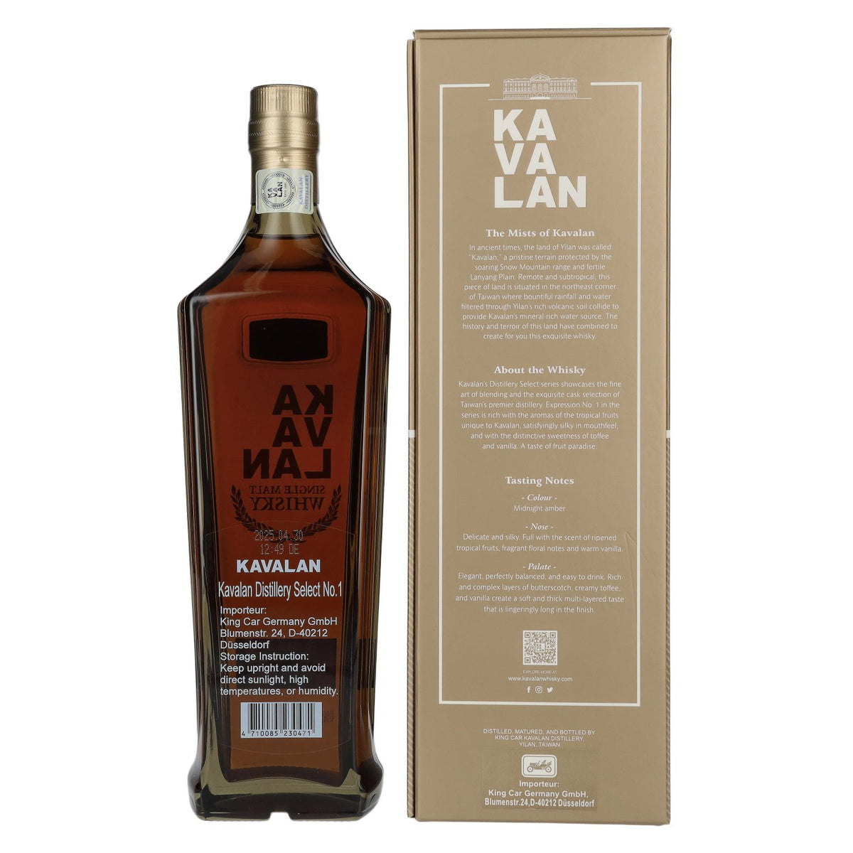 Kavalan DISTILLERY SELECT Single Malt Whisky No. 1 40% Vol. 0,7l in Geschenkbox