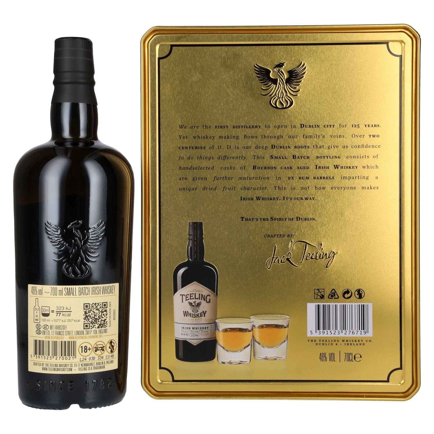 Teeling Whiskey SMALL BATCH Irish Whiskey Rum Cask 46% Vol. 0,7l in Tinbox mit 2 Gläsern