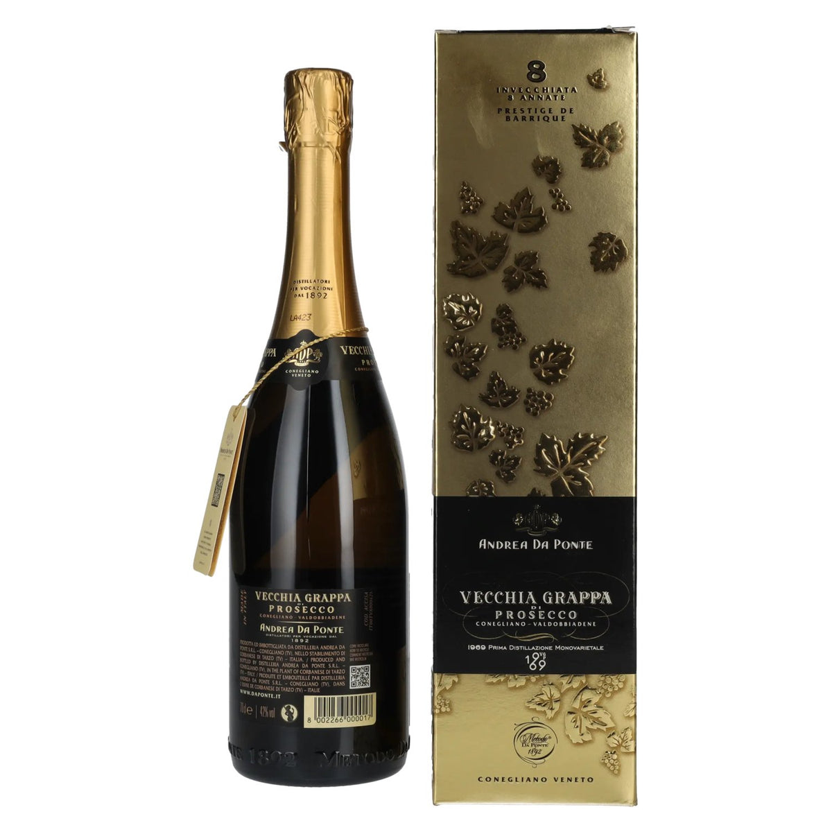 Andrea Da Ponte Vecchia Grappa di Prosecco 8 Annate 42% ABV 0.7l in a gift box