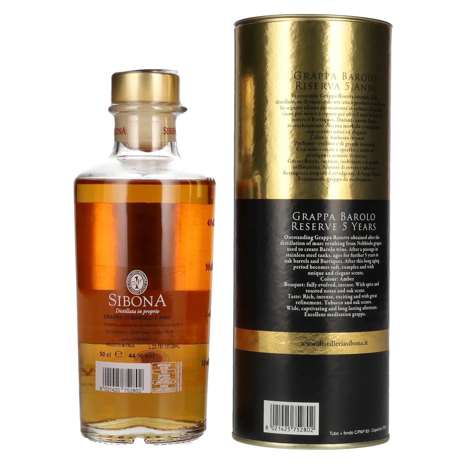 Sibona 5-Year-Old Grappa di BAROLO 44% Vol. 0.5l in Gift Box