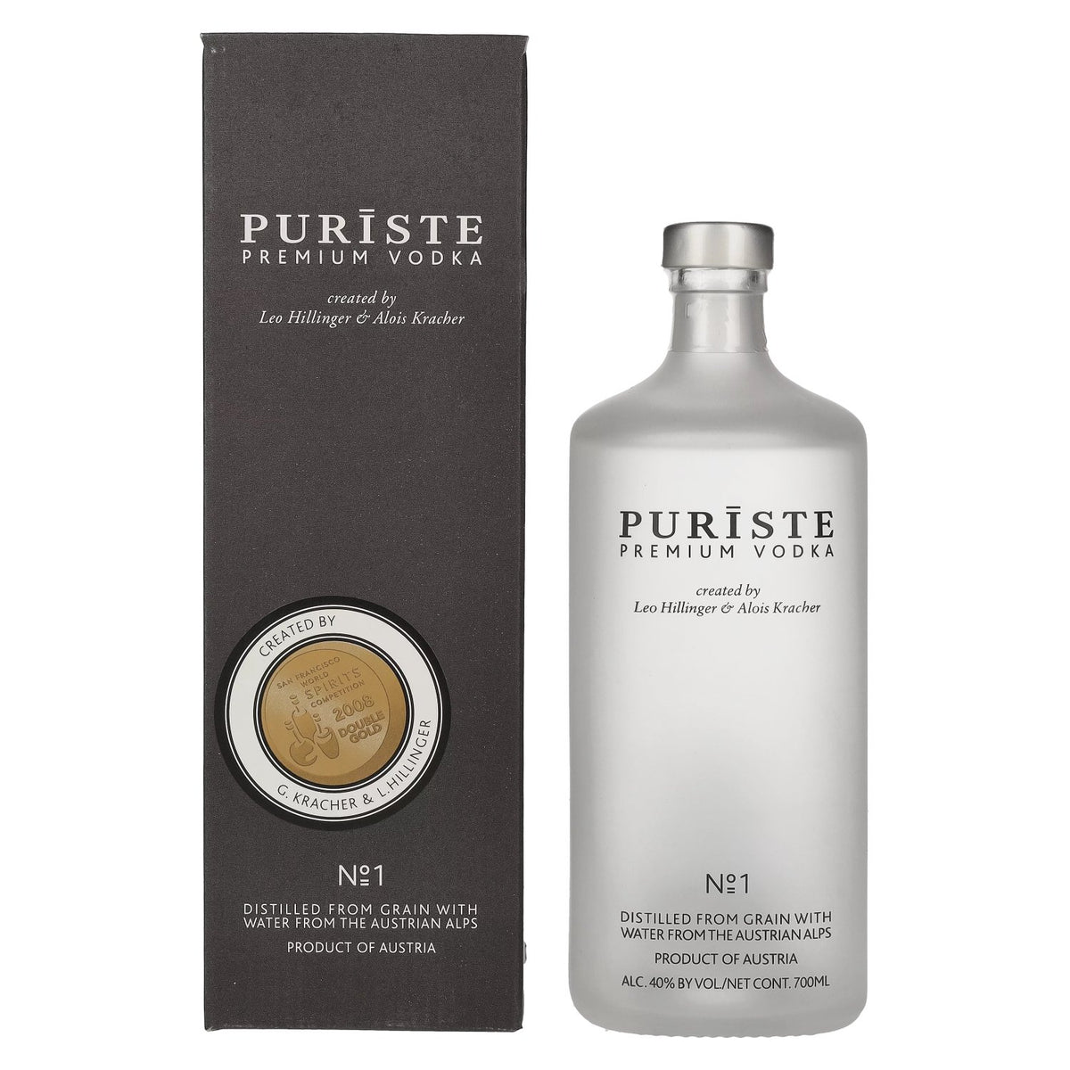 PURISTE Premium Vodka No. 1 by Hillinger & Kracher 40% Vol. 0.7l in gift box