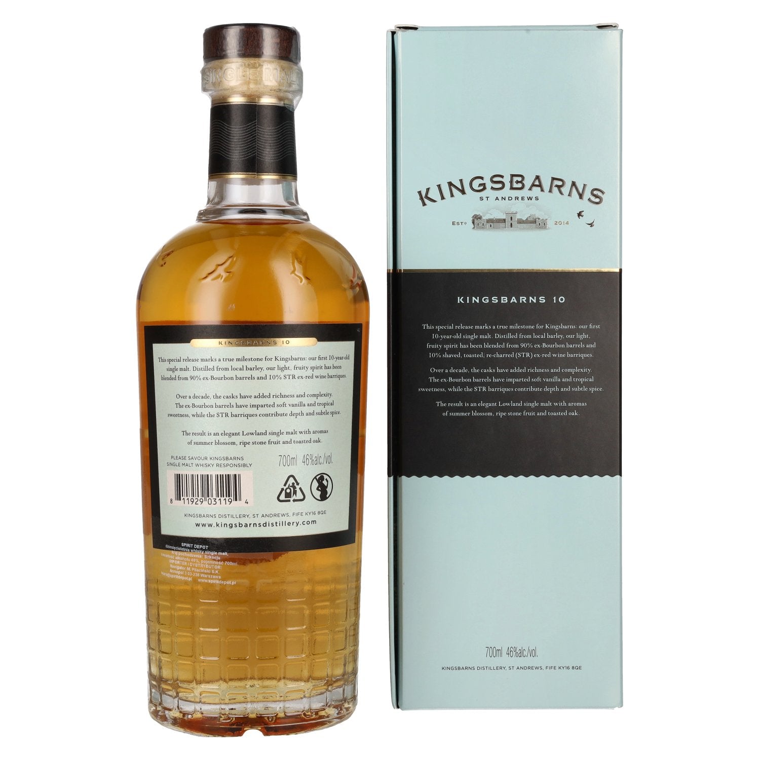 Kingsbarns 10 Years Old Lowland Single Malt Scotch Whisky Limited Release 46% Vol. 0,7l in Geschenkbox