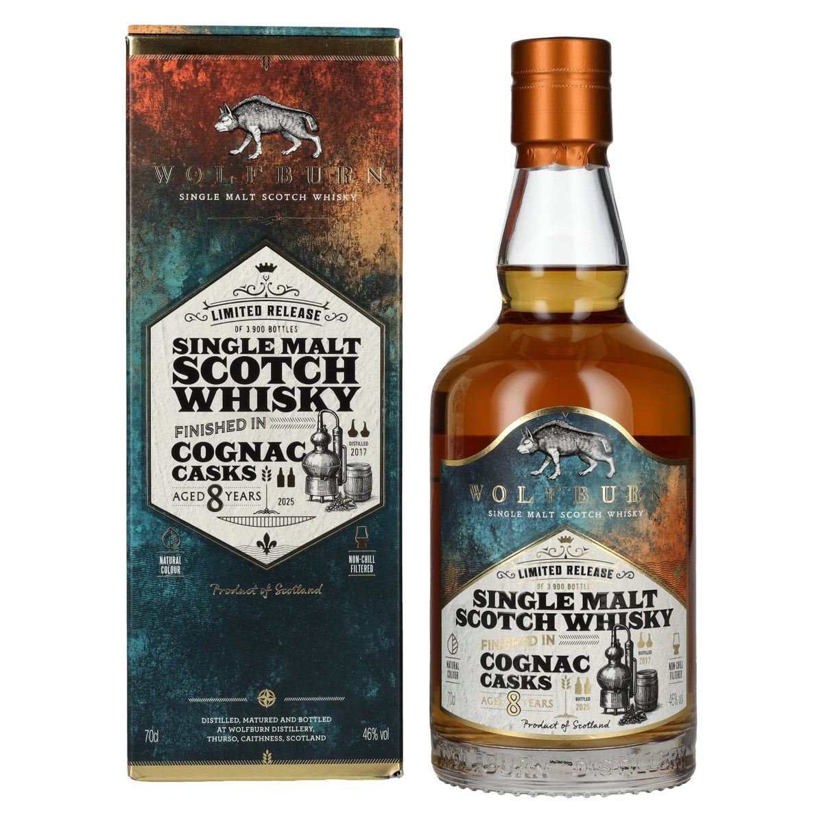 Wolfburn 8 Years Old COGNAC CASKS Single Malt Scotch Whisky Limited Release 46% Vol. 0,7l in Geschenkbox