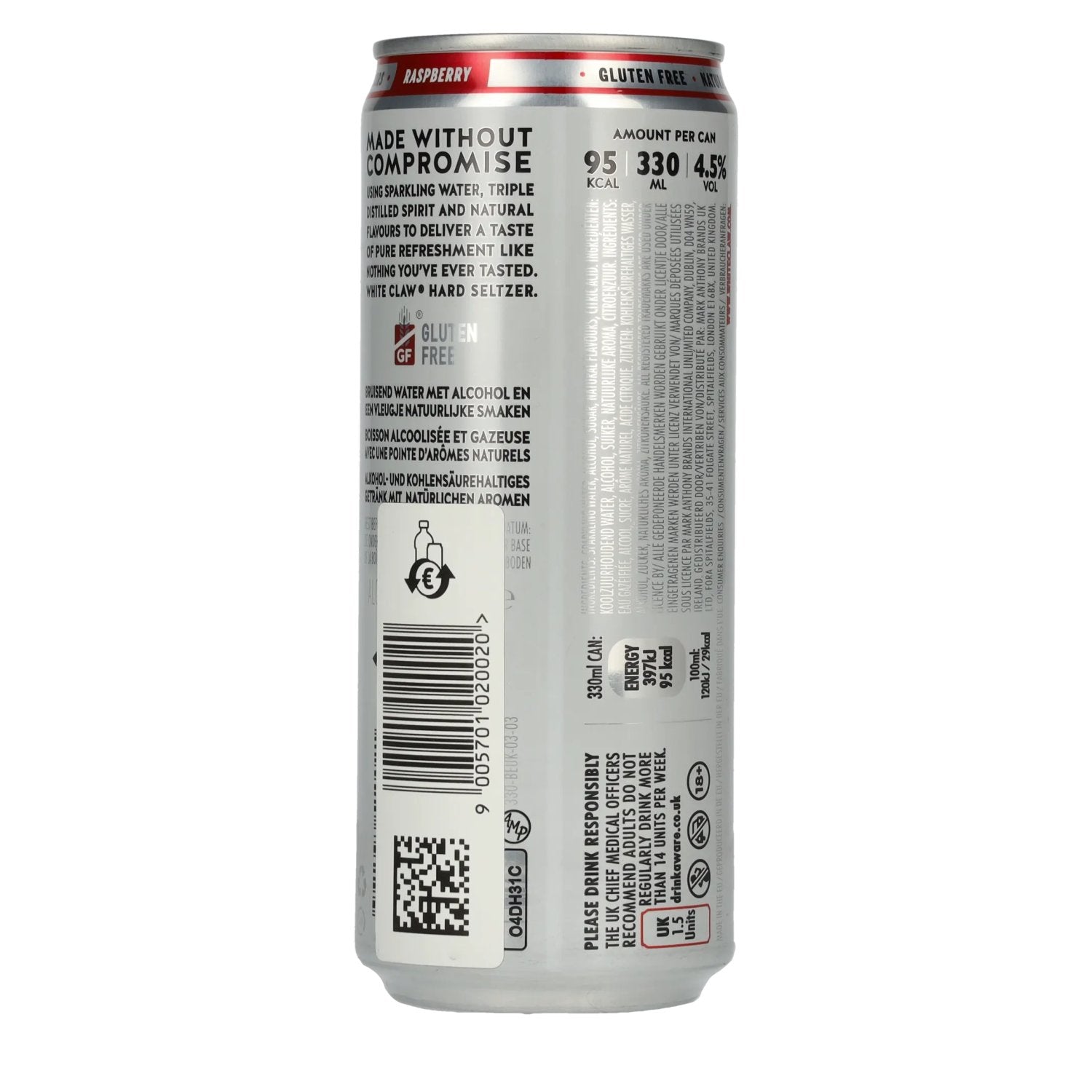 White Claw Hard Seltzer Raspberry 4.5% Vol. 0.33l Can Deposit
