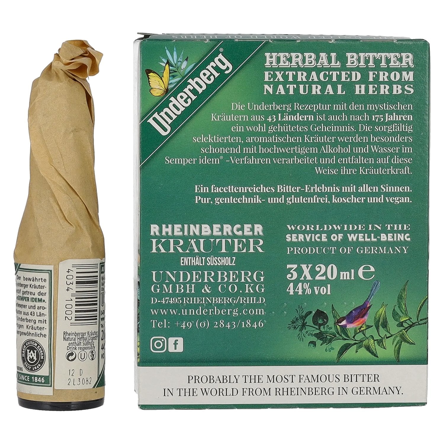 Underberg Natural Herbal Digestif 44% Vol. 3x0.02l