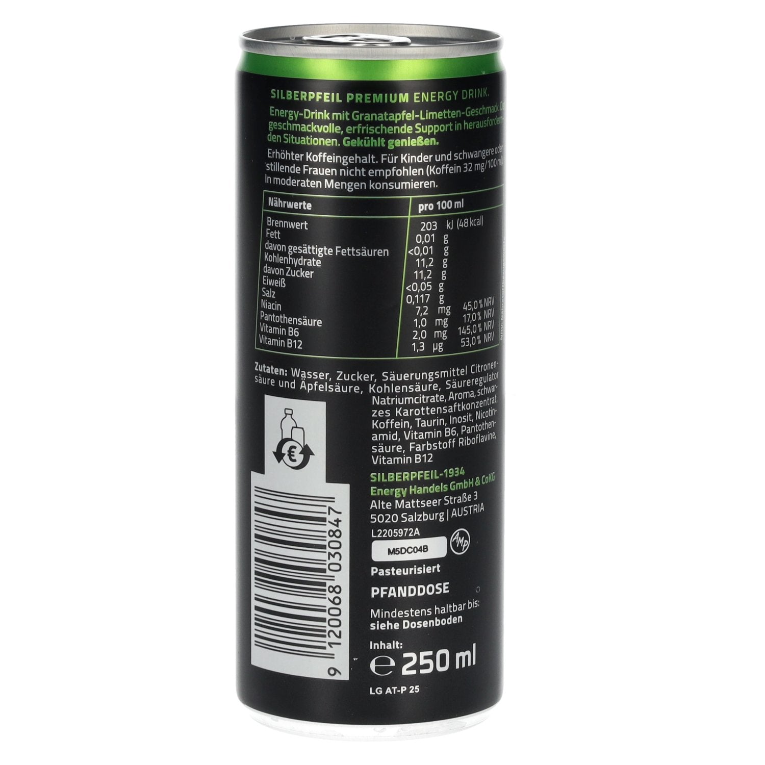 SILBERPFEIL Energy Drink LIME GRENADE Capo Edition 0,25l Dose Pfand