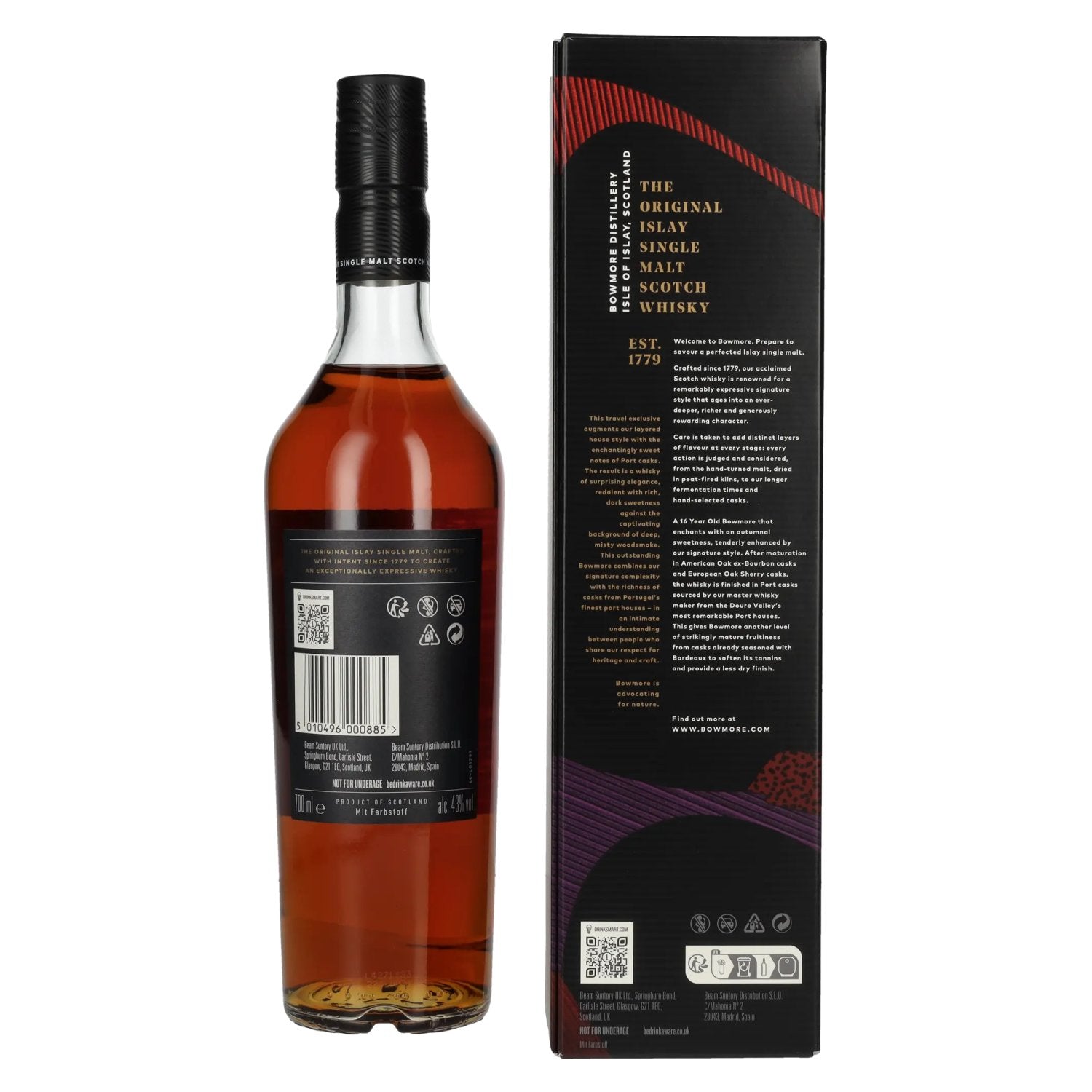 Bowmore 16 Years Old Ruby Port Cask Finish Islay Single Malt 43% Vol. 0.7l in Gift Box