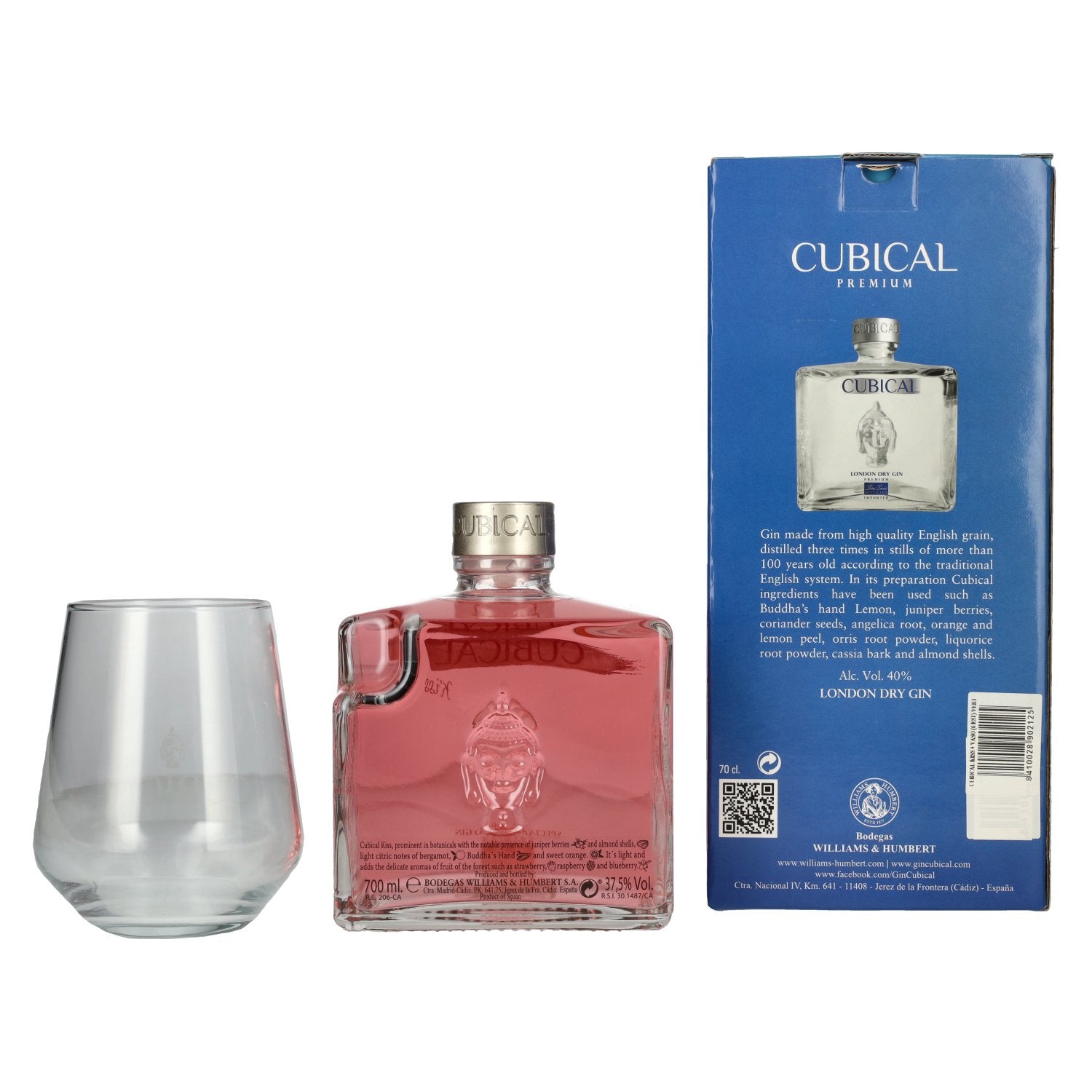 Cubical KISS Special Distilled Gin 37,5% Vol. 0,7l in Geschenkbox mit Glas