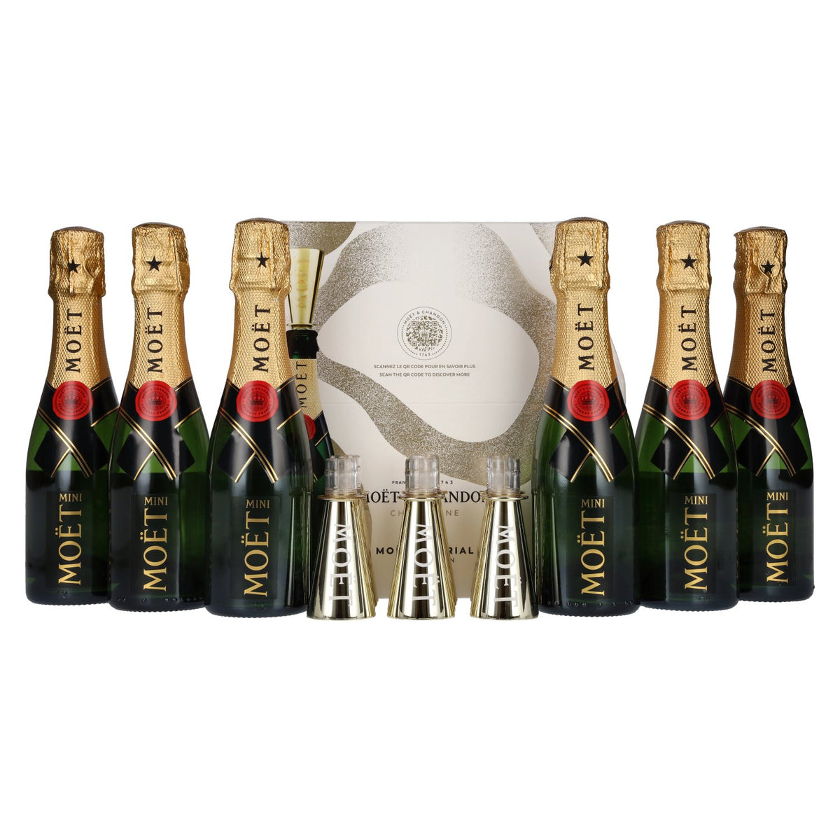 Moët & Chandon Champagne AT HOME PACK 12% Vol. 6x0,2l in Geschenkbox mit Bottle Sippers