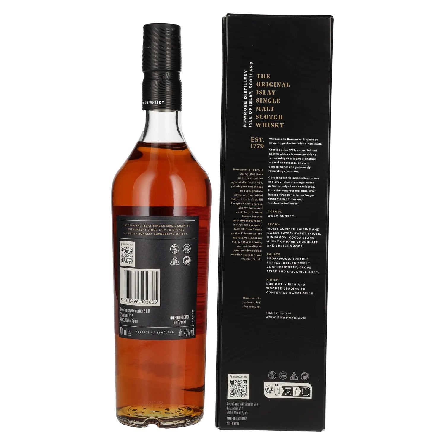 Bowmore 15 Years Old Sherry Oak Cask Islay Single Malt 43% Vol. 0.7L in Gift Box