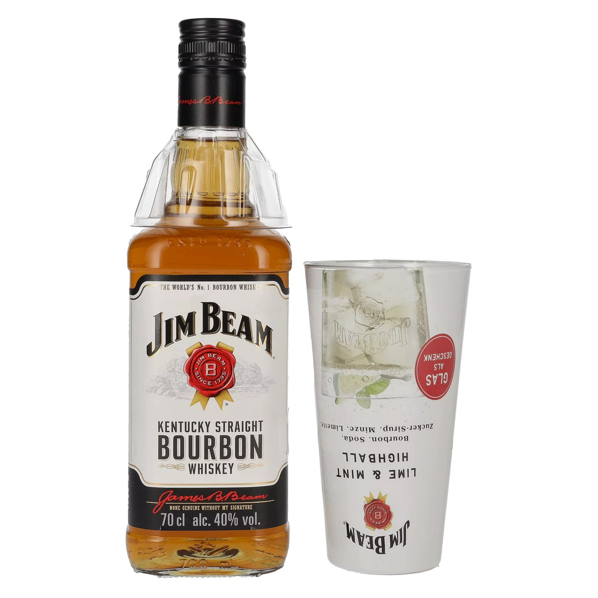 Jim Beam Kentucky Straight Bourbon Whiskey 40% Vol. 0.7l with Highball Glass