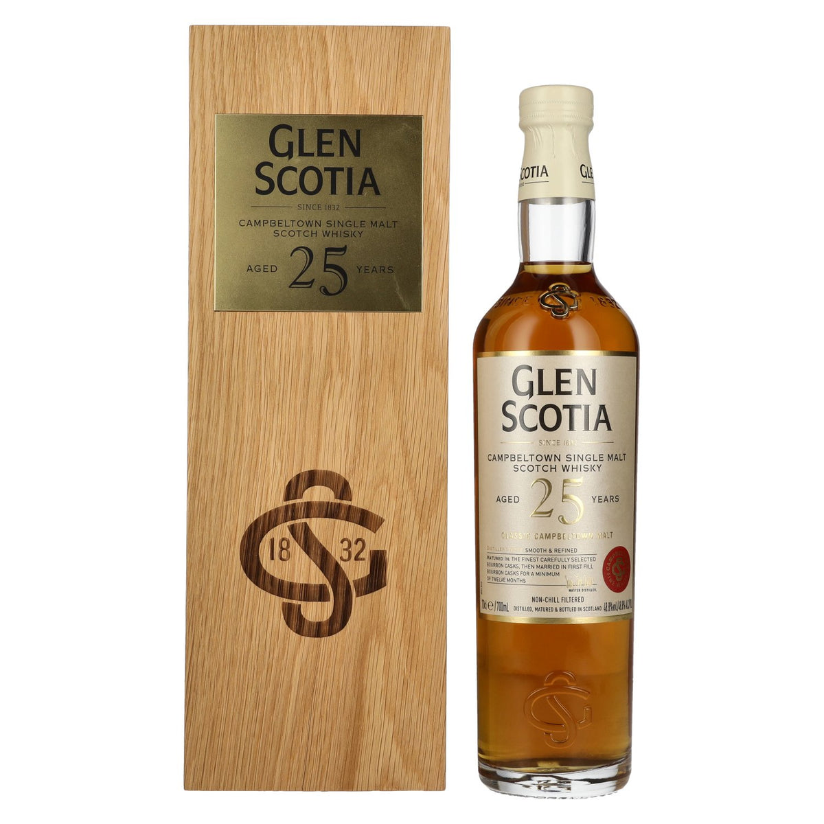 Glen Scotia 25 Years Old Single Malt Scotch Whisky 48.8% Vol. 0.7l in wooden box