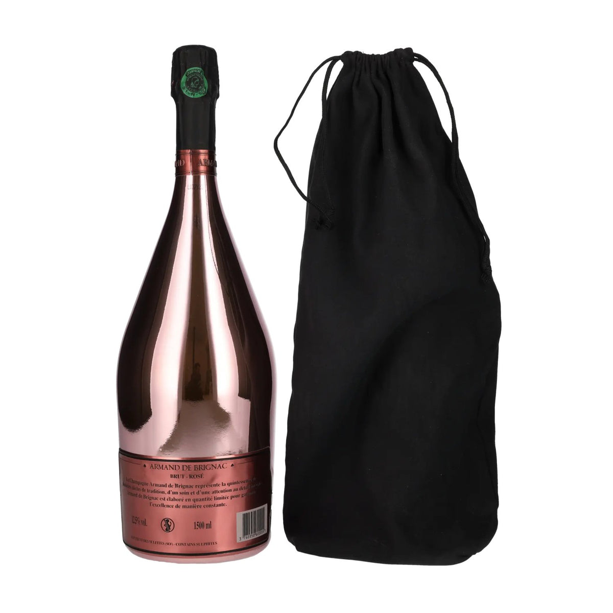 Armand de Brignac Champagne Rosé Brut 12.5% ABV, 1.5 litres in a velvet bag