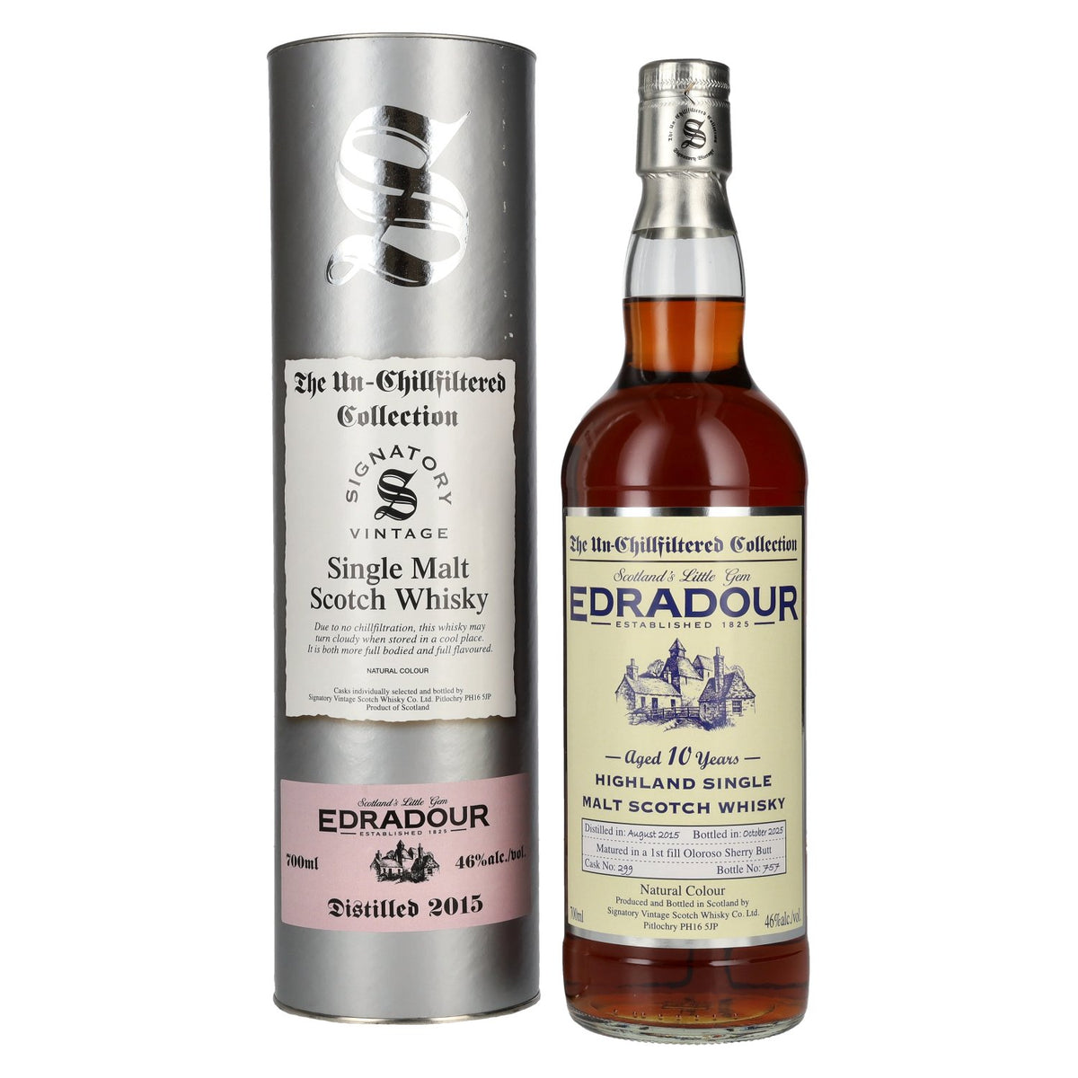 Signatory Vintage Edradour 10 Years Old The Un-Chillfiltered 2015 46% Vol. 0,7l in Geschenkbox