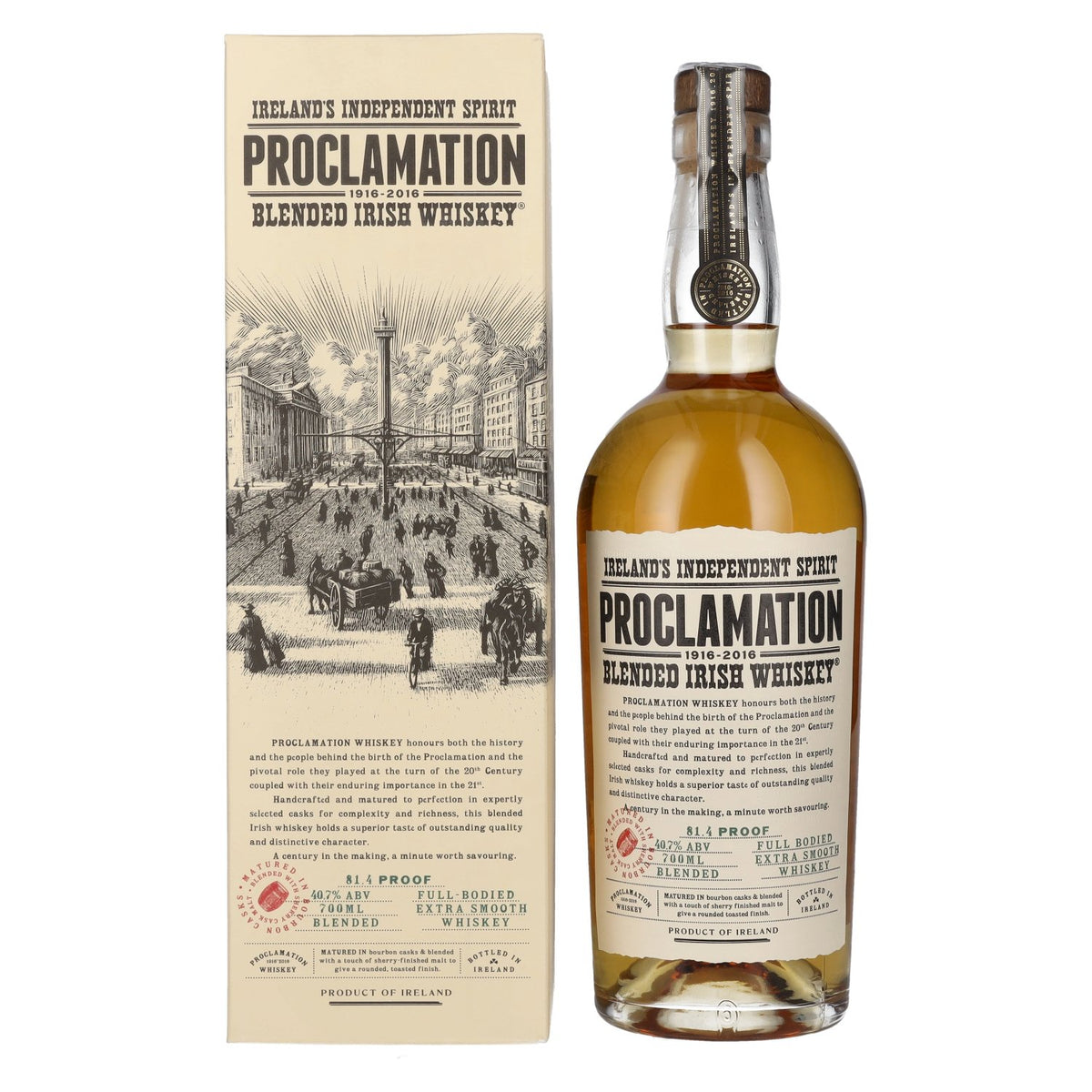 Proclamation Blended Irish Whiskey 40.7% ABV, 0.7 litres, in a gift box with a glass