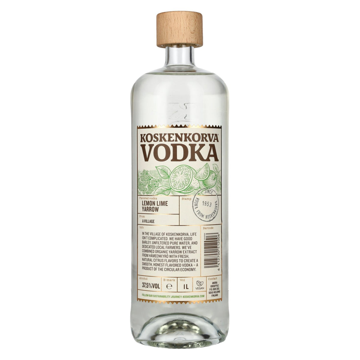 Koskenkorva Vodka LEMON LIME YARROW Flavoured 37.5% Vol. 1l