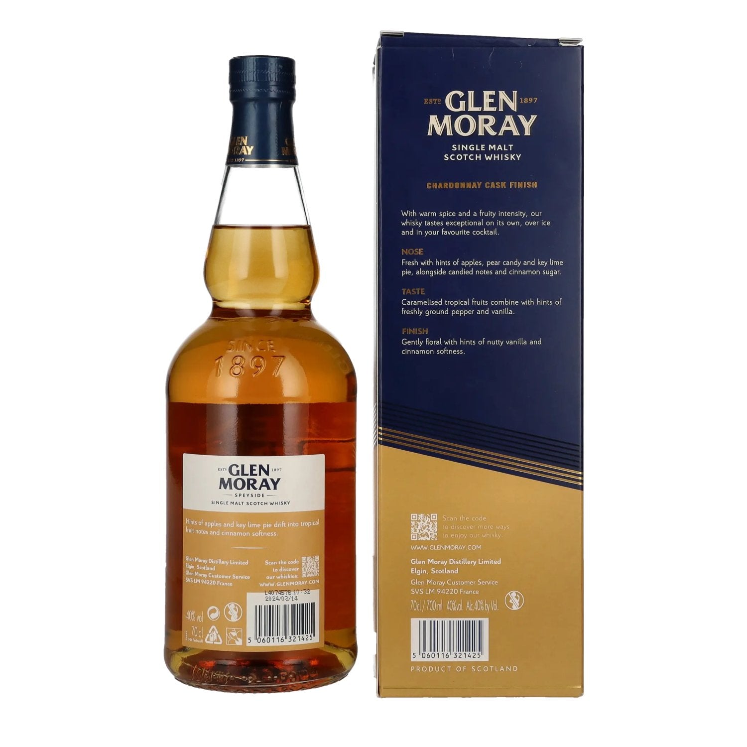 Glen Moray Elgin Classic Chardonnay Cask Finish 40% Vol. 0.7l in Gift Box