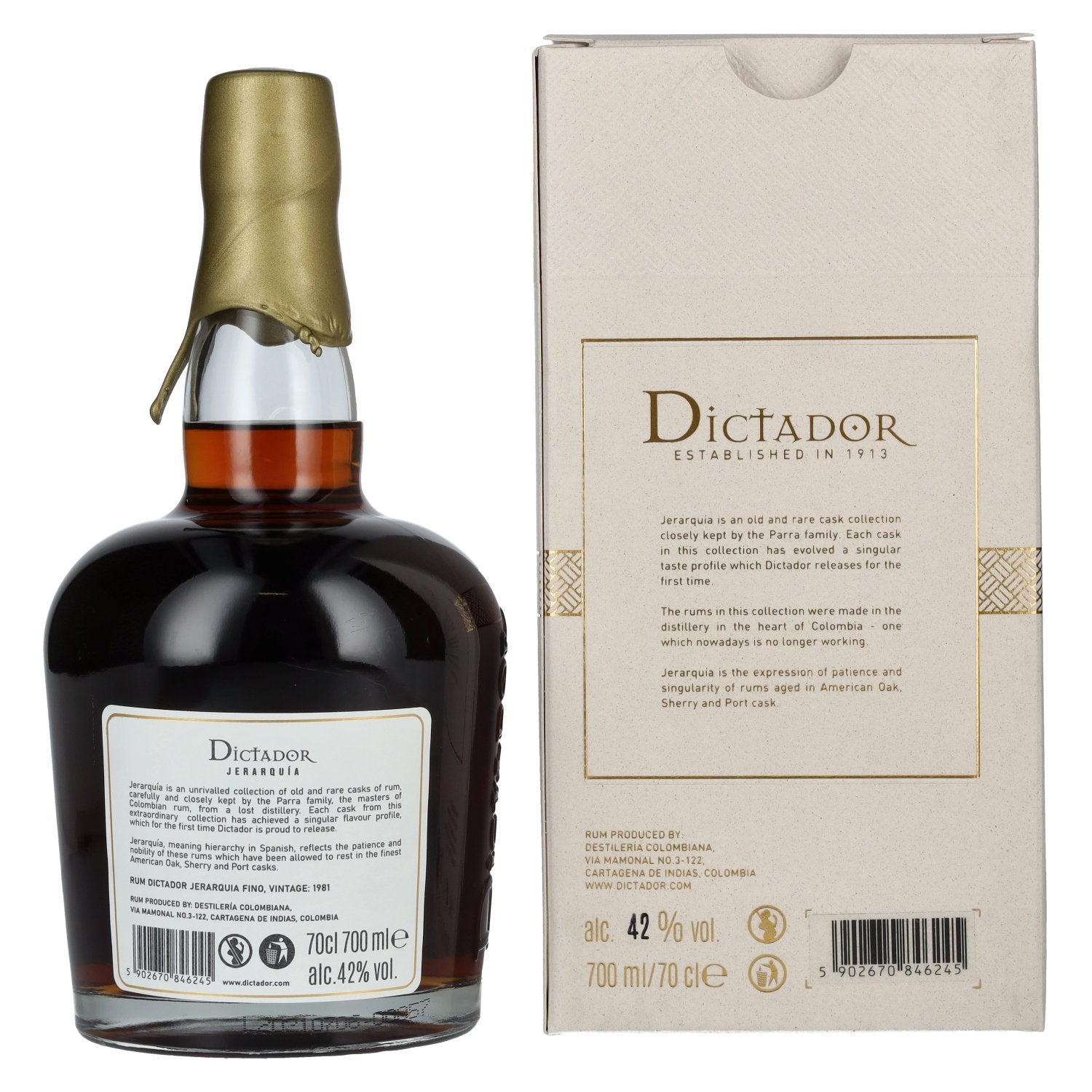 Dictador JERARQUÍA 39 Years Old FINO Rum 1981 42% Vol. 0.7l in gift box