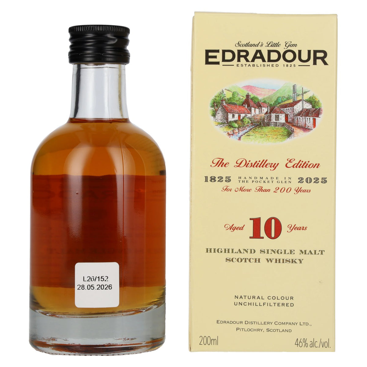 Edradour 10-Year-Old Highland Single Malt Scotch Whisky, 46% ABV, 0.2 litres, in a gift box
