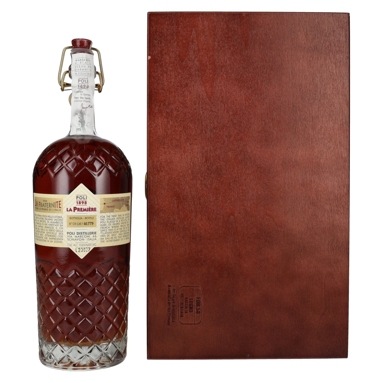 Poli Grappa La Première Acquavite di Vinaccia 46% Vol. 0,7l in Holzkiste