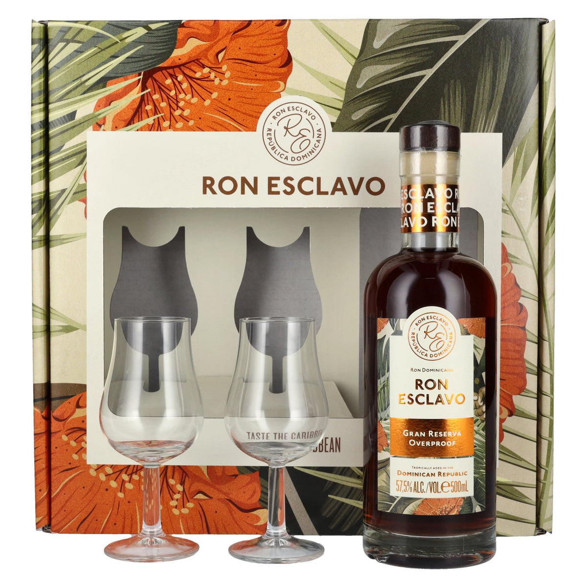 Ron Esclavo GRAN RESERVA OVERPROOF Dominican Rum 57.5% Vol. 0.5L in gift box with 2 glasses