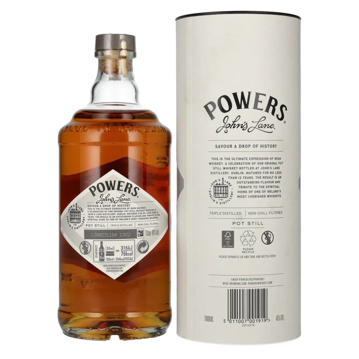 Powers 12 Years Old JOHN'S LANE Single Pot Still Irish Whiskey 46% Vol. 0.7l in Gift Box