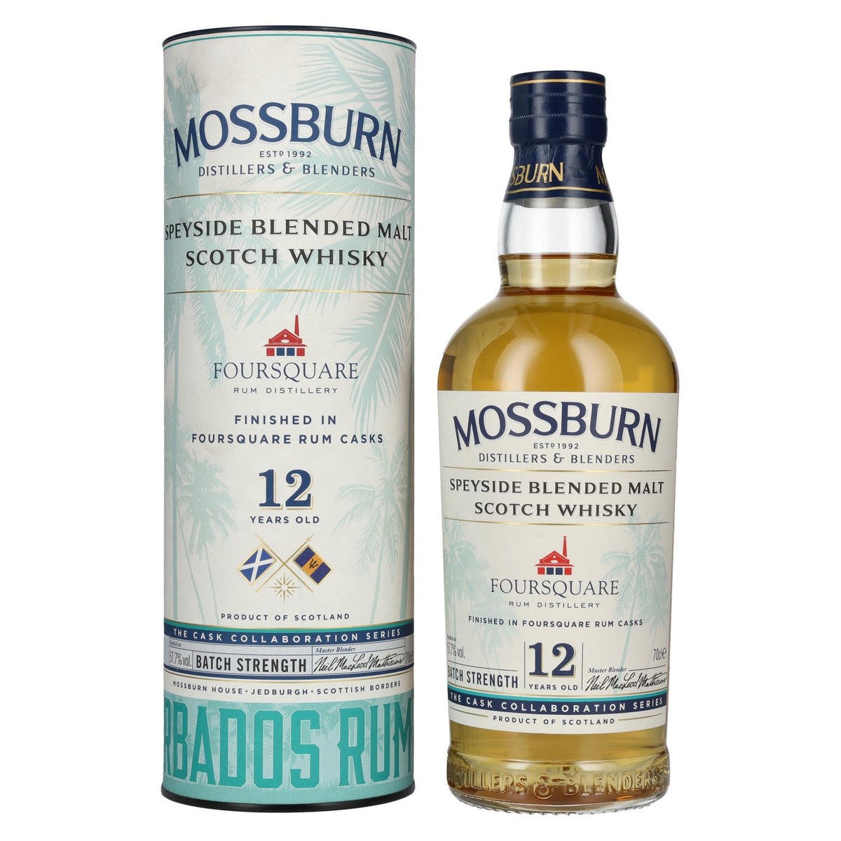 Mossburn FOURSQUARE 12 Years Old Rum Casks Whisky Batch Strength 57.7% Vol. 0.7L in Gift Box