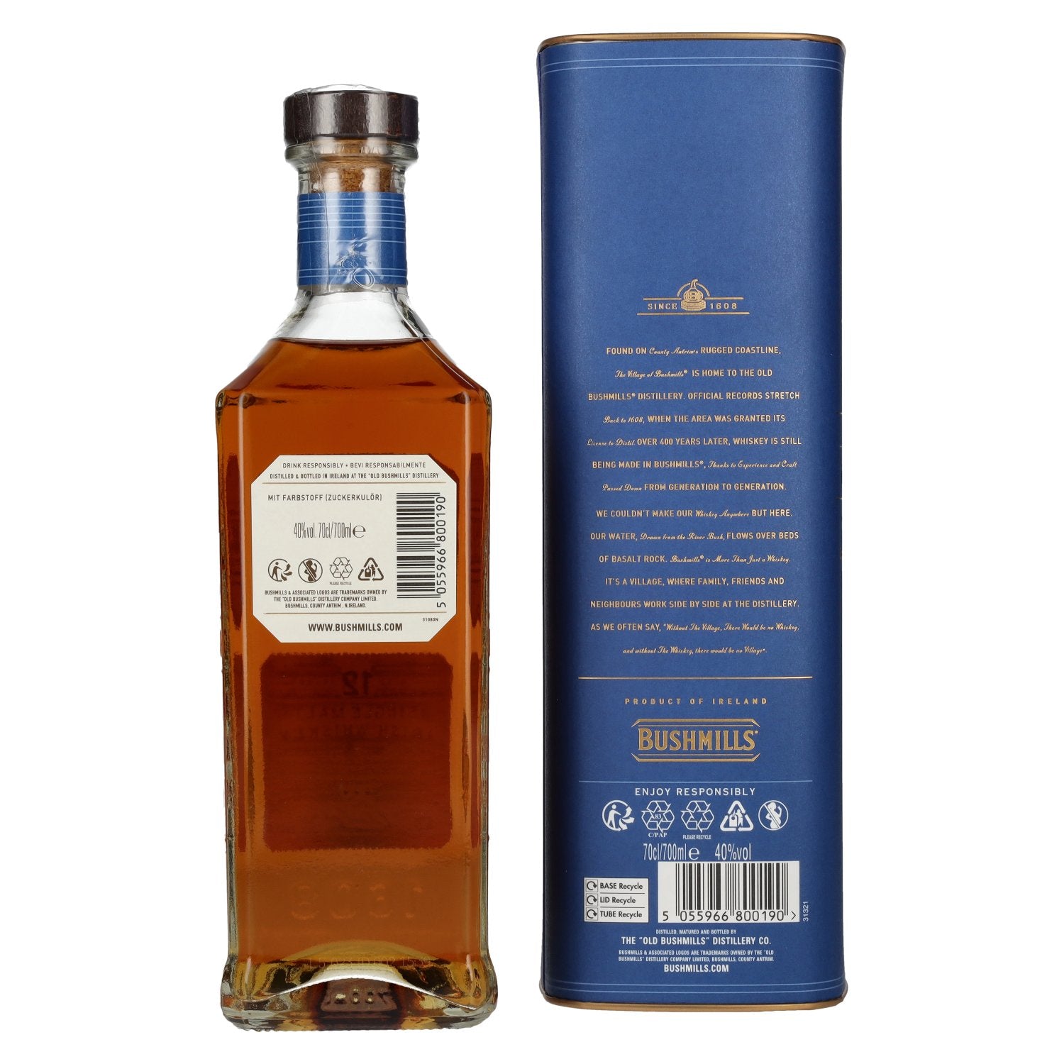 Bushmills 12 Years Old Single Malt Irish Whiskey 40% Vol. 0,7l in Geschenkbox