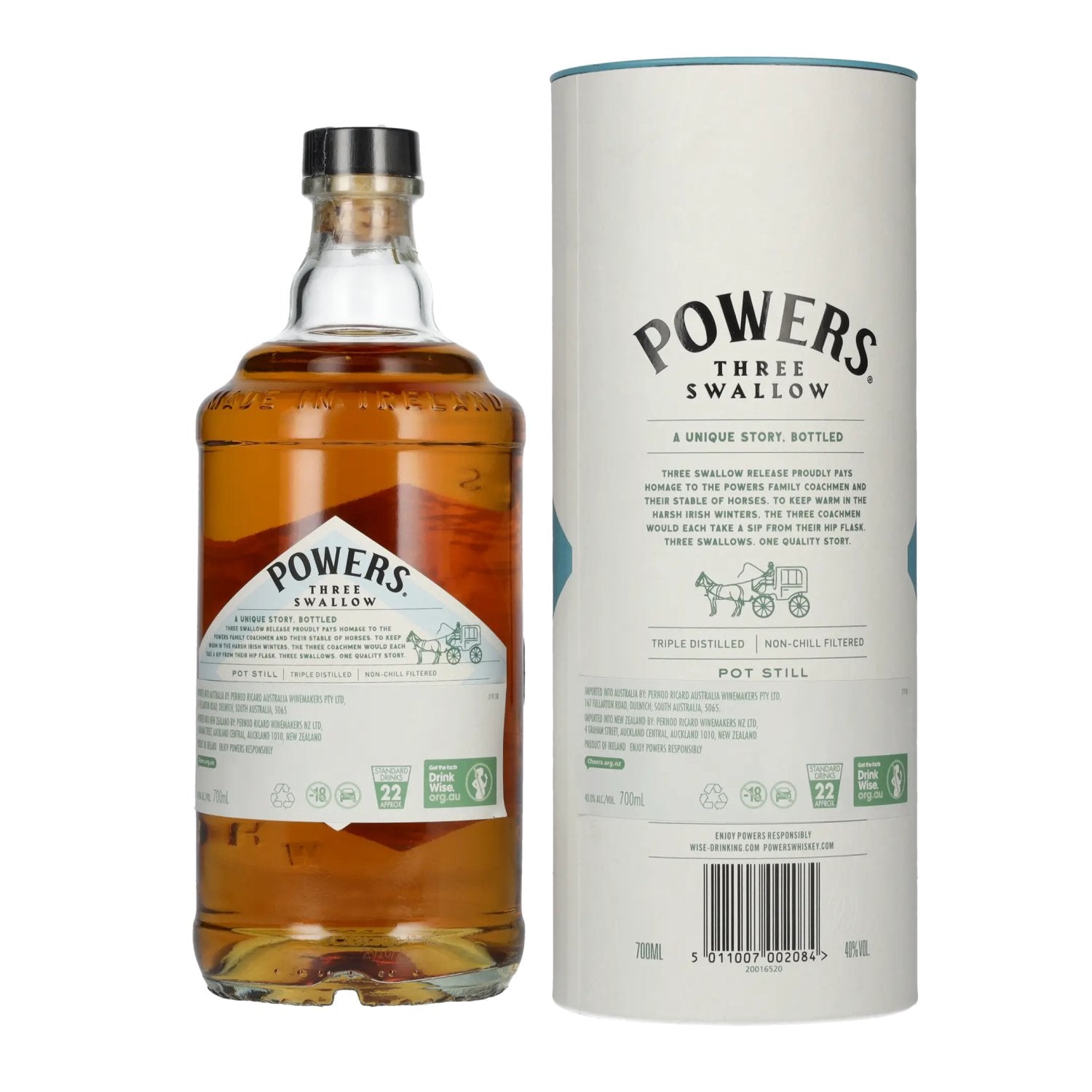 Powers THREE SWALLOW Single Pot Still Irish Whiskey 40% Vol. 0,7l in Geschenkbox