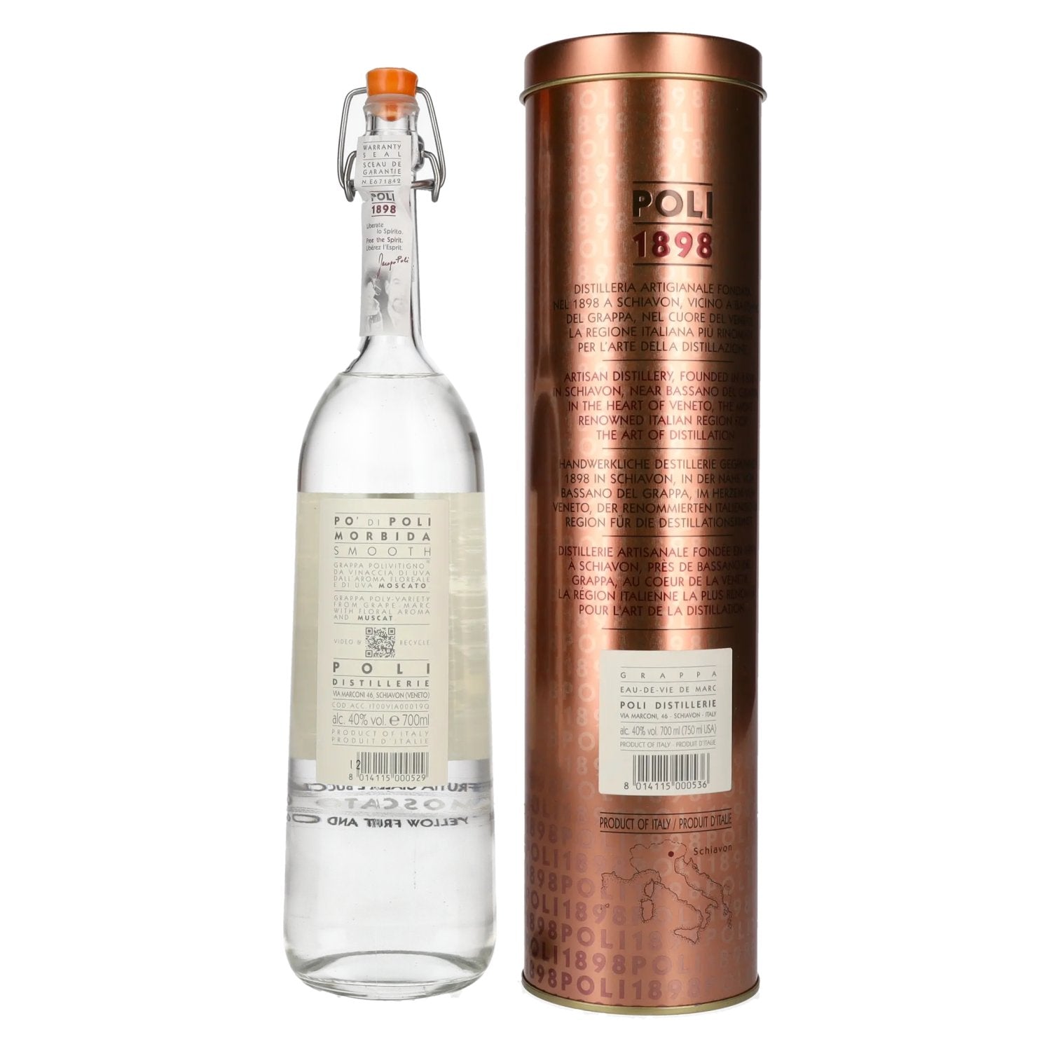 Poli Grappa Po di Poli Morbida Smooth 40% Vol. 0,7l in Tinbox