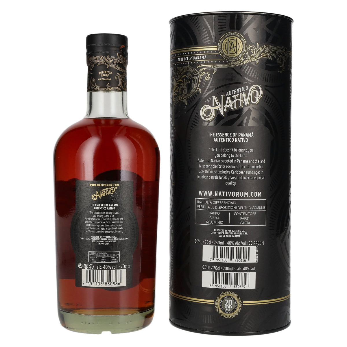 Auténtico Nativo 20-Year-Old Special Reserve Rum 40% vol. 0.7 l in a gift box