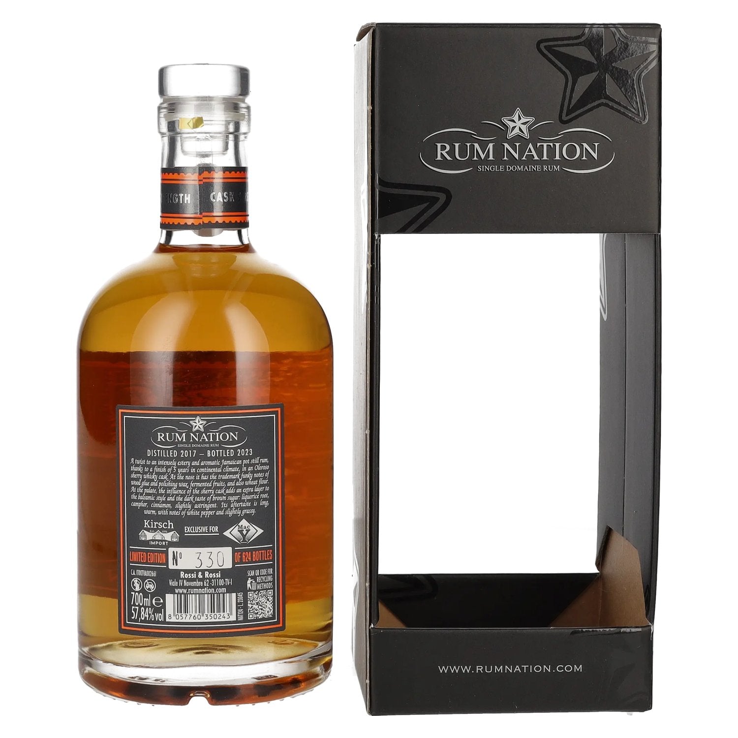 Rum Nation Jamaica 5 Years Old Pot Still Rum Cask Strength Oloroso Cask 2017/2023 57.8% Vol. 0.7l in Gift Box
