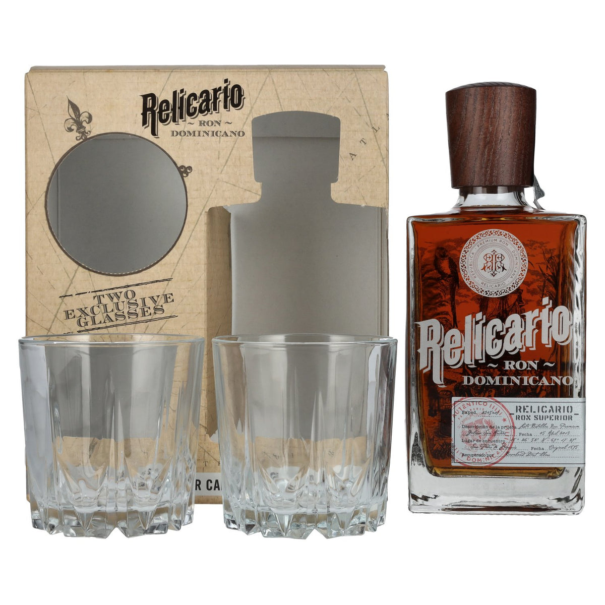 Relicario Dominican Rum Superior 40% Vol. 0.7l in gift box with 2 glasses