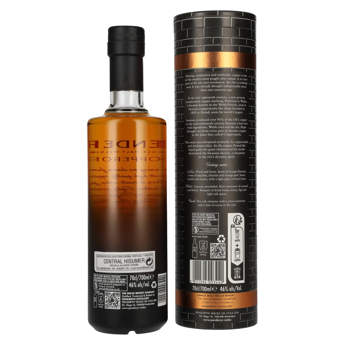 Penderyn COPPEROPOLIS Icons of Wales Single Malt Welsh Whisky Sweet Red Wine Finish 46% Vol. 0.7l in Gift Box