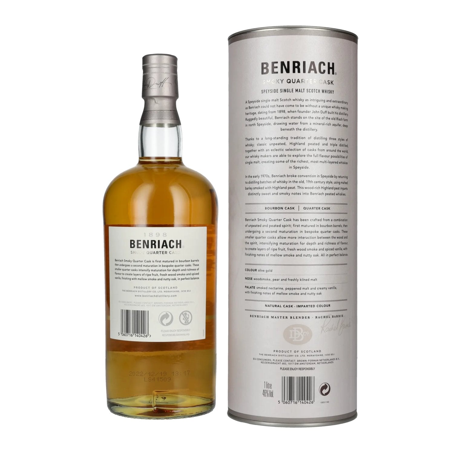The BenRiach SMOKY QUARTER CASKS Single Malt Scotch Whisky 46% Vol. 1l in Geschenkbox