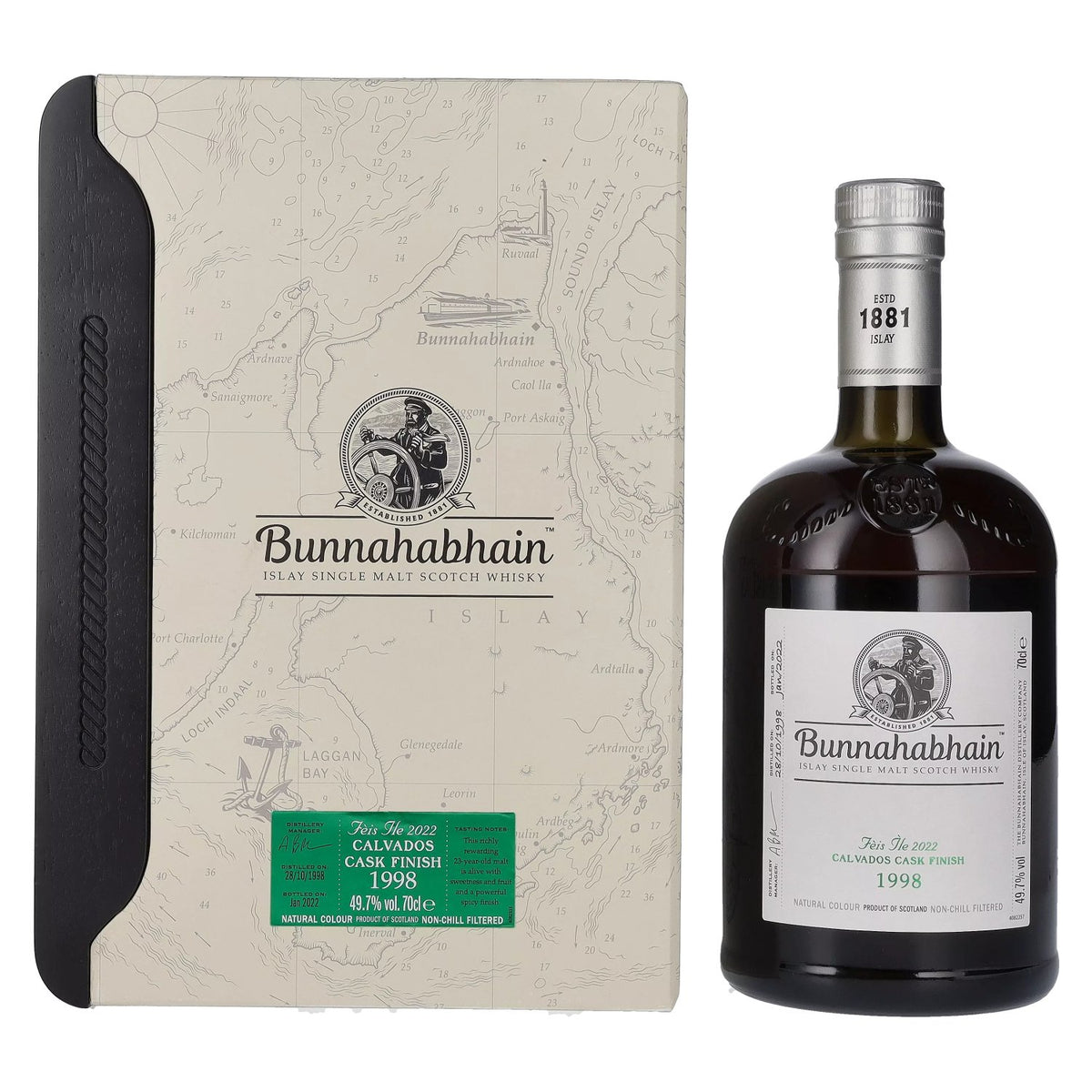 Bunnahabhain Fèis Ìle CALVADOS CASK FINISH 1998 49.7% Vol. 0.7l in Gift Box