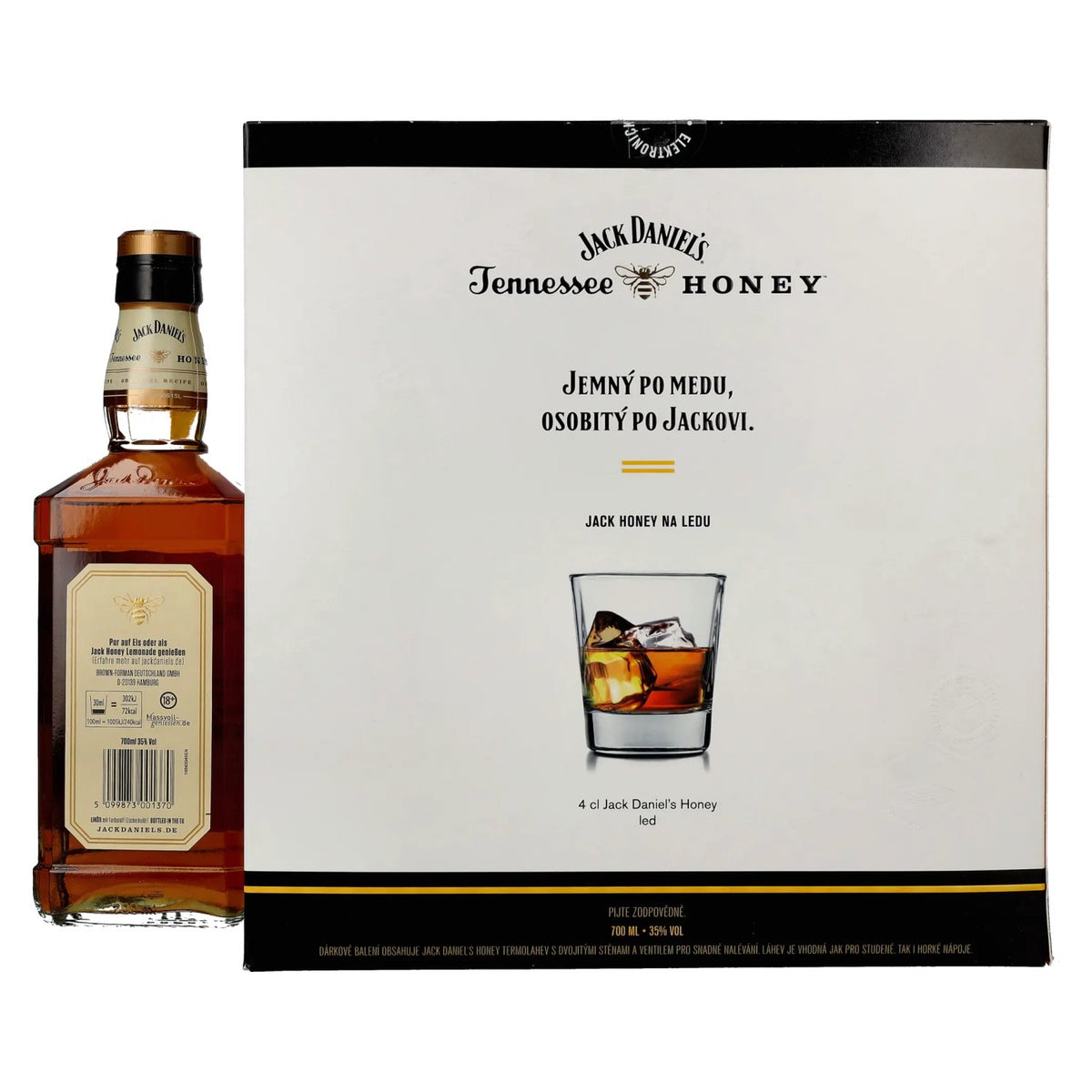 Jack Daniel's Tennessee HONEY 35% ABV, 0.7l, in a gift box with a thermos flask