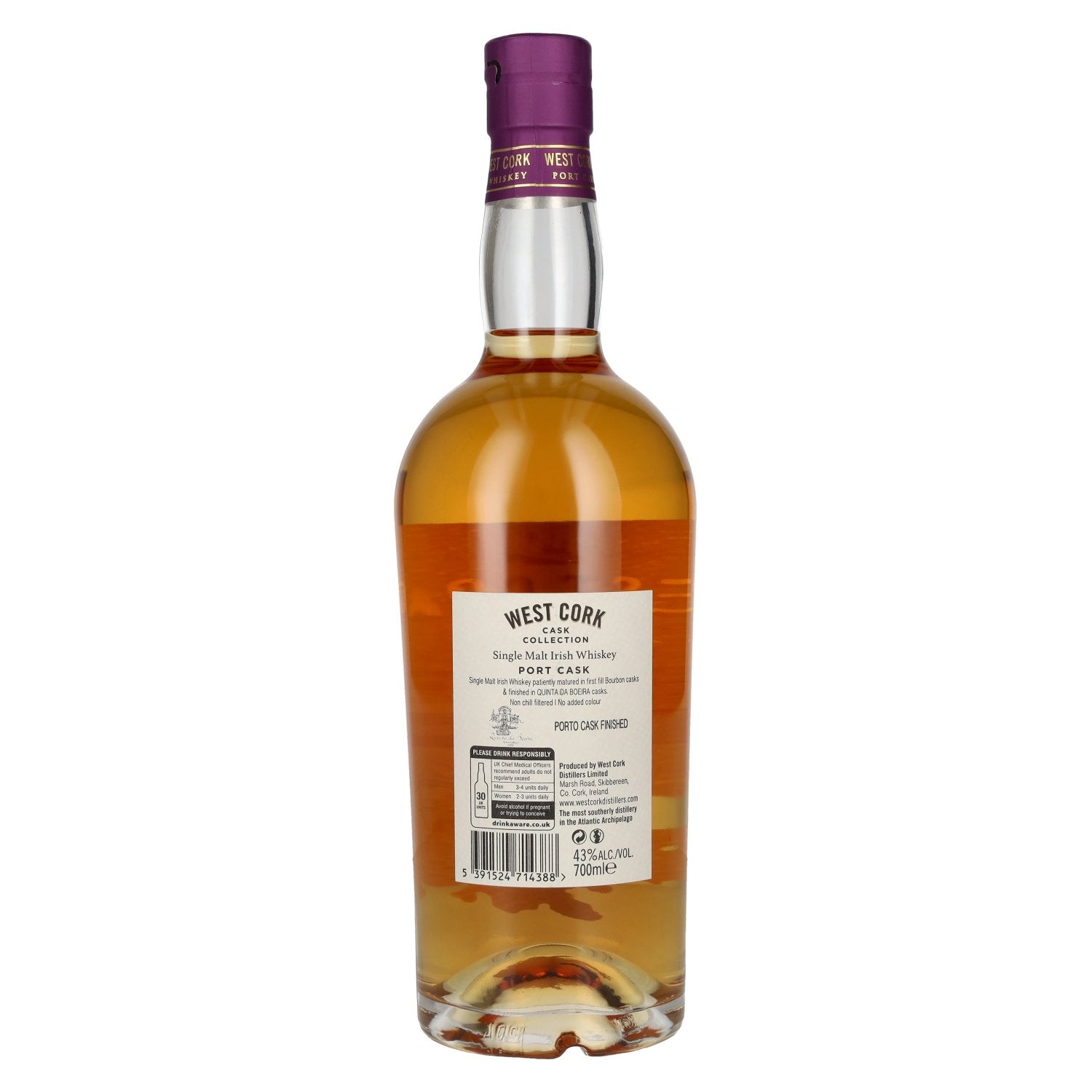 West Cork Single Malt Irish Whiskey PORT CASK FINISHED 43% Vol. 0,7l