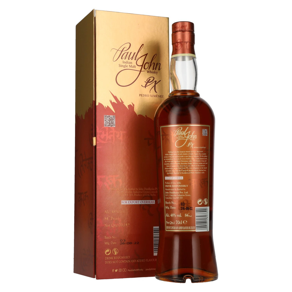 Paul John PX SELECT CASK Indian Single Malt Whisky 48% Vol. 0.7L in Gift Box